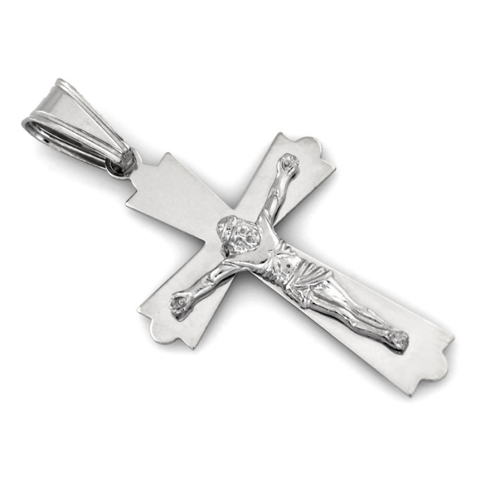Krzyżyk srebrny męski z Jezusem duży wisiorek