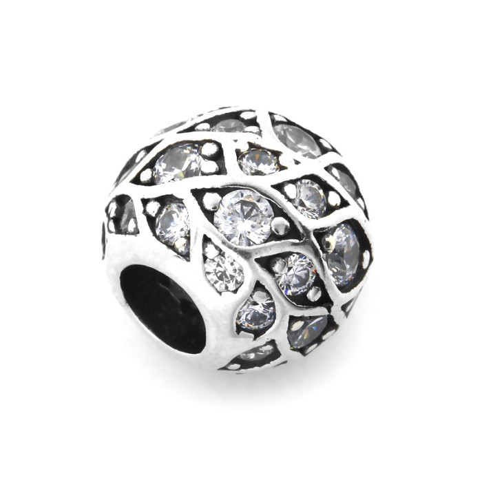 Zawieszka srebrna charms beads do bransoletki z cyrkoniami
