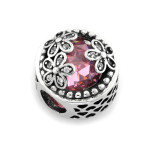 Zawieszka srebrna beads charms ażurowa z różowym kamieniem serca kwiatki