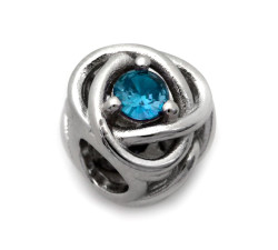Srebrny charms beads do bransoletki z niebieską cyrkonią