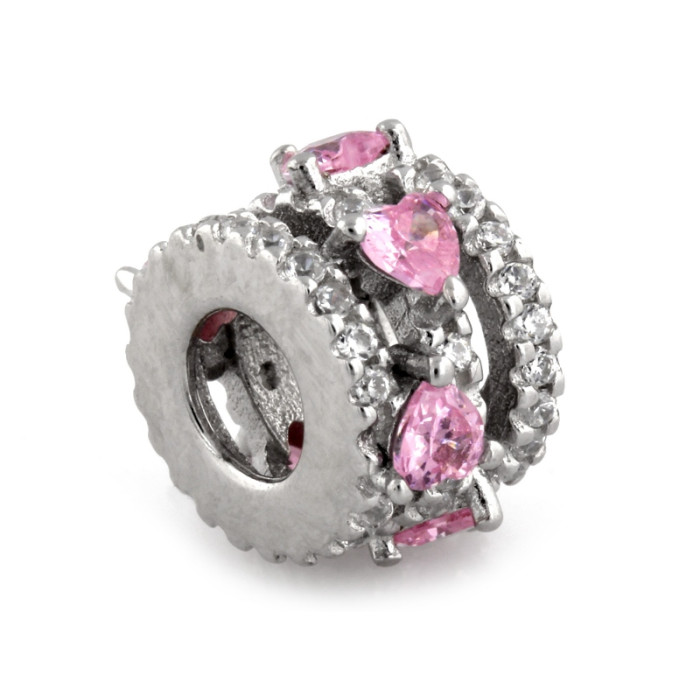 Srebrna zawieszka beads z białymi różowymi cyrkoniami 