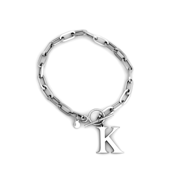 Srebrna bransoletka z dużych ogniw z literką K