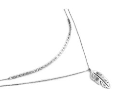 Naszyjnik srebrny podwójny z zawieszką piórem