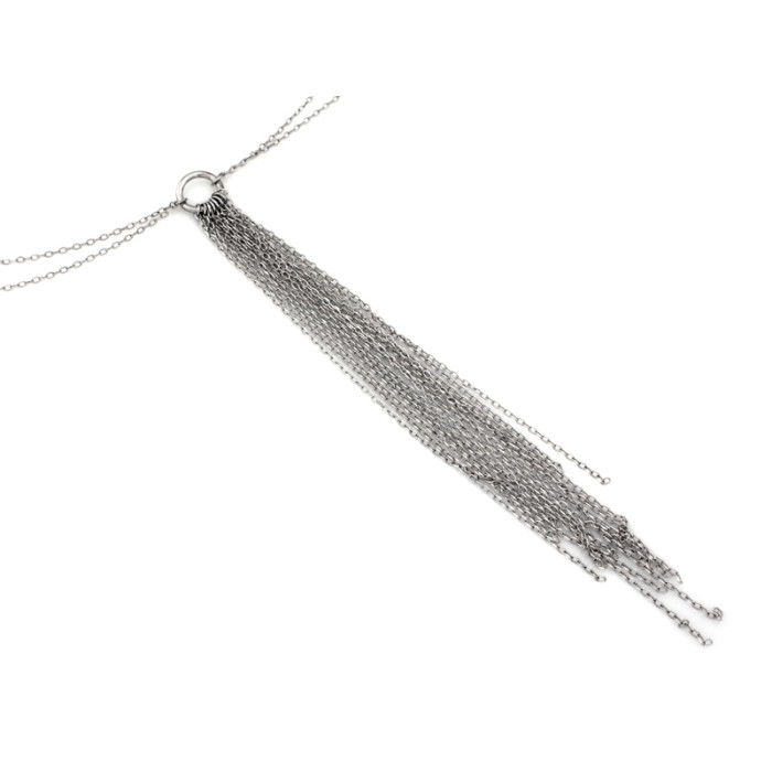 Naszyjnik srebrny podwójny z długim wisiorem frędzlem 