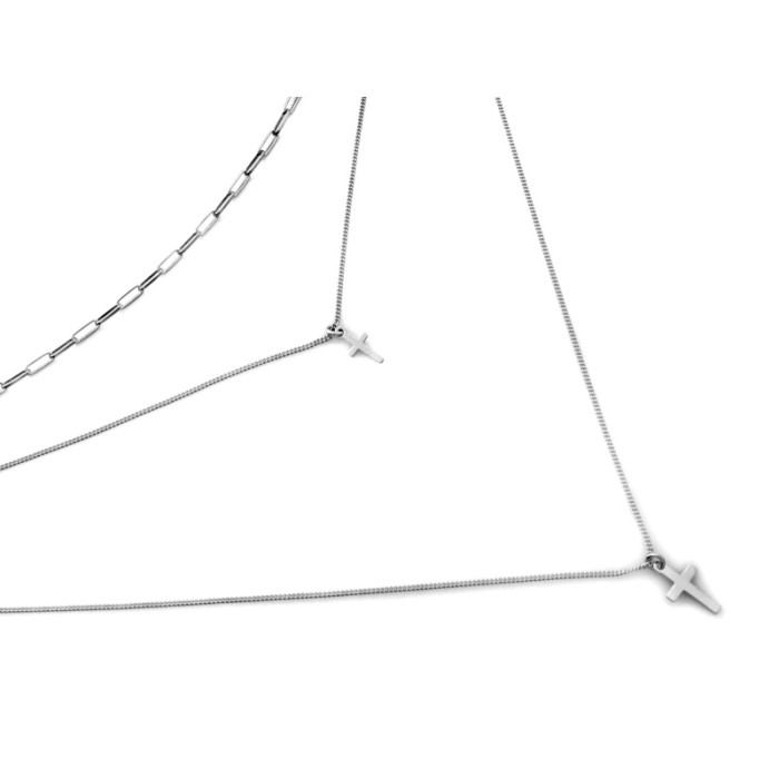 Naszyjnik 925 srebrny trzy delikatne łańcuszki z wiszącymi krzyżykami