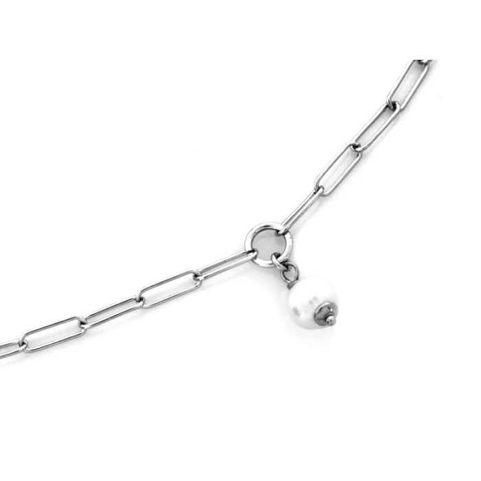 Naszyjnik srebrny z dużych ogniw z perłą 