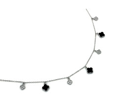 Naszyjnik srebrny z zawieszkami kwiatkami z czarnym wypełnieniem z cyrkoniami 