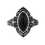 Srebrny pierścień duży oksydowany z czarnymi kamieniami syntetycznymi
