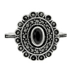 Pierścień srebrny duży owalny oksydowany z kamieniami