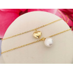 Srebrny pozłacany naszyjnik 925 serce z perłą
