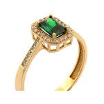 Złoty elegancki pierścionek 585 prostokątna zielona markiza cyrkonie