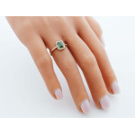 Złoty elegancki pierścionek 585 prostokątna zielona markiza cyrkonie