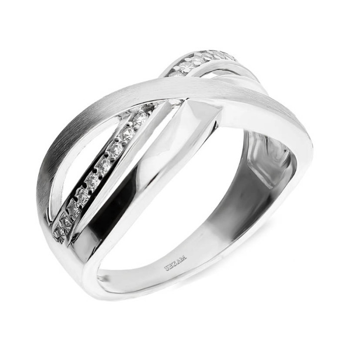 Srebrny pierścionek 925 z białymi cyrkoniami szeroki r 18