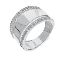 Srebrny pierścionek szeroki z białymi cyrkoniami