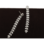 Wiszące srebrne kolczyki 925 długa gałązka z liśćmi zdobiona cyrkoniami