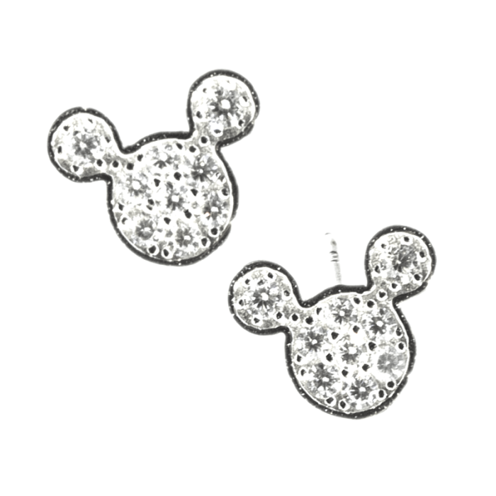 Srebrne kolczyki 925 delikatne na sztyft myszka miki z białymi cyrkoniami Mickey wkrętki