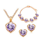 Komplet biżuterii serduszka z liliowymi cyrkoniami serca na prezent