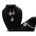 Zestaw biżuterii liliowe serduszka serce oceanu  fioletowe cyrkonie na prezent
