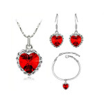 Komplet biżuterii rubinowe serduszka serce oceanu  czerwone cyrkonie na prezent