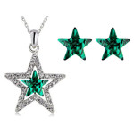 Komplet biżuterii zielone kryształowe gwiazdki butelkowa zieleń