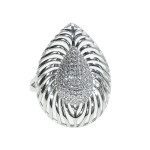 Srebrny pierścionek 925 masywnie zdobiony ażurowym migdałem i cyrkoniami