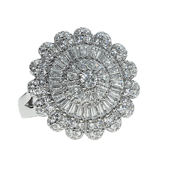Srebrny pierścionek 925 bogato zdobiony elegancki z białymi cyrkoniami r17