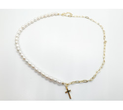 srebrny naszyjnik 925 z perłami i krzyżem