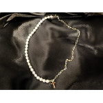 Srebrny komplet pozłacany 925 z perłam białymi i krzyżykiem