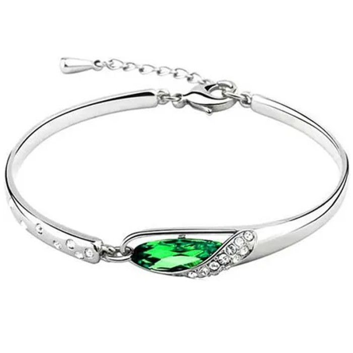 Elegancka bransoletka półbangle z zielonymi kryształkami na prezent