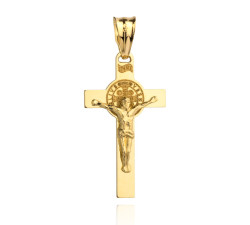 Krzyżyk złoty z Jezusem benedyktyński