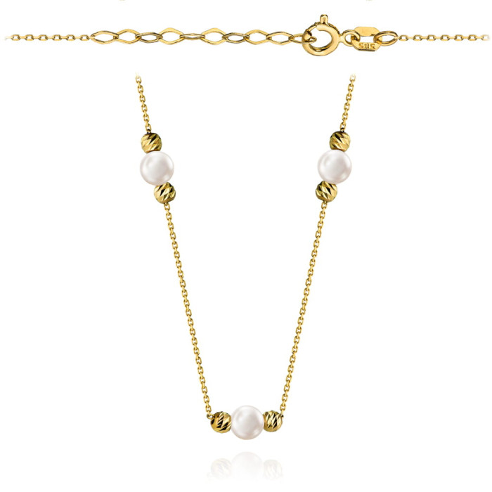 Naszyjnik z perłami i złotymi diamentowanymi kuleczkami