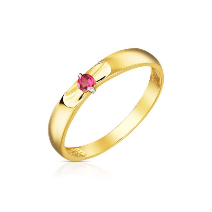 Pierścionek złoty klasyczny z kamieniem w kolorze rubinowym