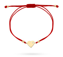 Bransoletka złote serce z cyrkonią na czerwonym sznurku