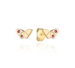 Kolczyki złote motylki z rubinowymi cyrkoniami