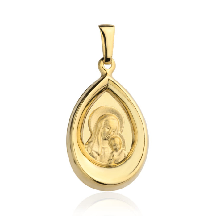 Medalik złoty z wizerunkiem Matki Boskiej z Jezusem w łezce