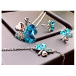 Komplet biżuterii koniczynki błękitne z cyrkoniami