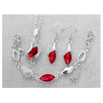 Komplet biżuterii czerwone cyrkonie łezki kryształowe rubinowe