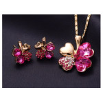 Komplet biżuterii koniczynki różowe cyrkonie koniczyny na prezent