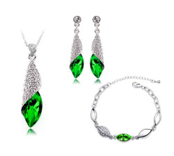 Zielone łezki z cyrkoniami zestaw biżuterii
