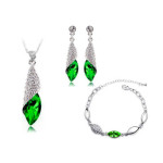 Komplet biżuterii z zielonymi cyrkoniami w kształcie migdałów