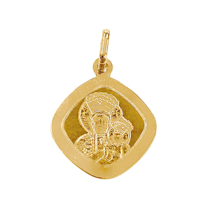Złoty medalik romb 585 Matka Boska Częstochowska na prezent Chrzest Komunia