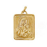 Złoty prostokątny medalik 585 z Matką Boską i Dzieciątkiem Jezus na prezent Chrzest Komunia