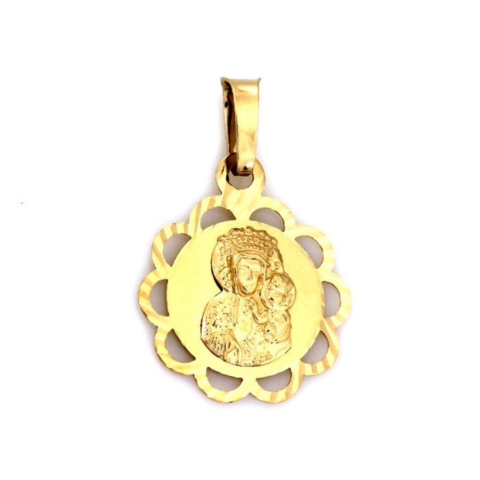 Złoty elegancki medalik 585 zdobiony Matka Boska Częstochowska z ażurem 14kt