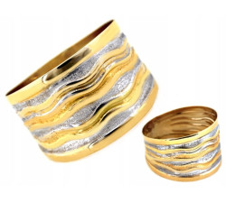 złoty pierścionek dwukolorowy szeroki