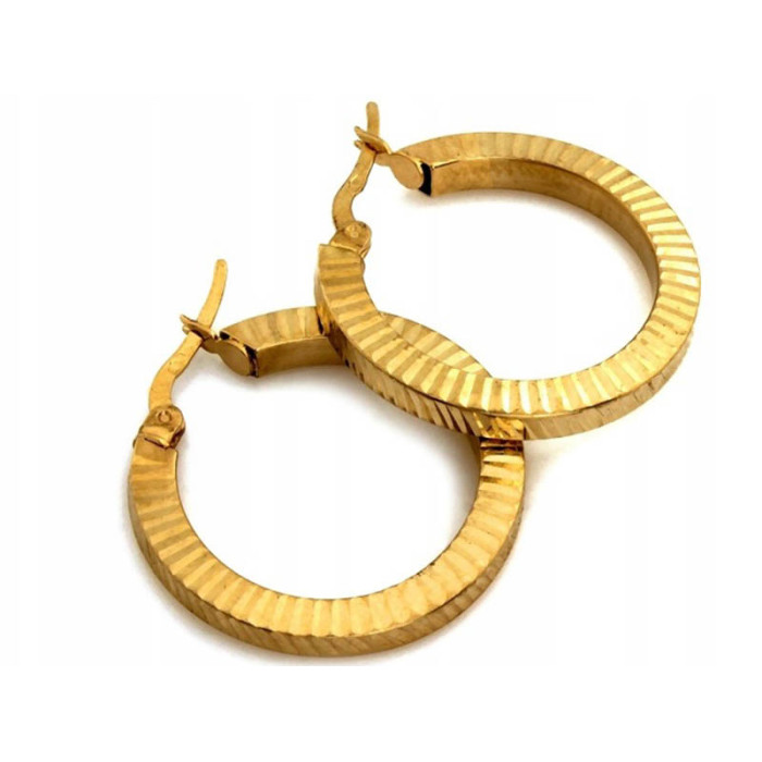 Złote kolczyki 585 eleganckie klasyczne koła zdobione frezowaniem