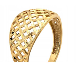 szeroki ażurowy złoty pierścionek