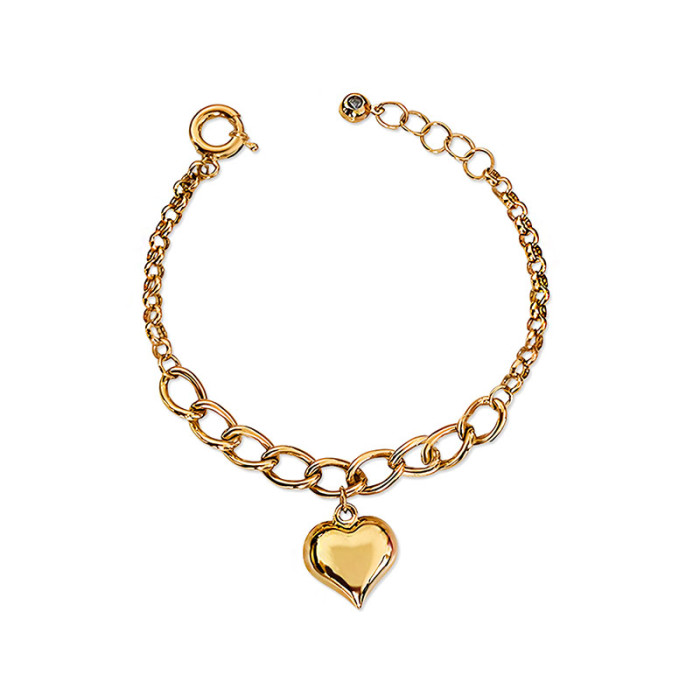 Złota bransoletka 585 z nowoczesnym wzorem z zawieszką sercem