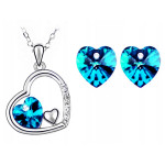 Srebrny komplet biżuterii lazurowe serca na prezent błękitne cyrkonie