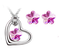 Komplet biżuterii serca z różowymi kwiatuszkami