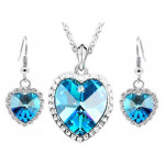 Zestaw biżuterii błękitne serca wiszące lazurowe serduszka na prezent